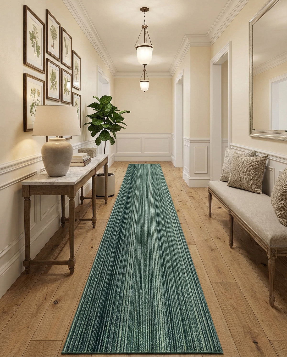 Jewel Oasis Collection Area Rug - Sapphire (Green) Runner Green  lifestyle 142