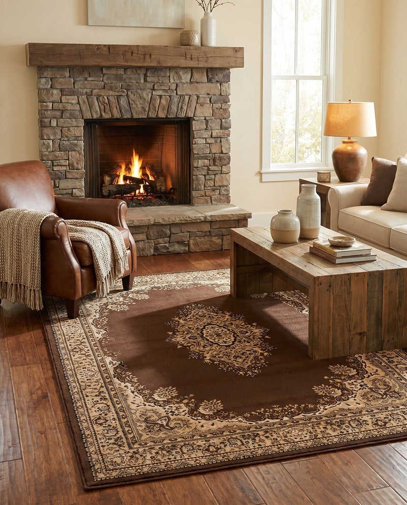 Tabriz Tapestry Collection Area Rug - Azerbaijan (Brown) Rectangle Brown  lifestyle 8