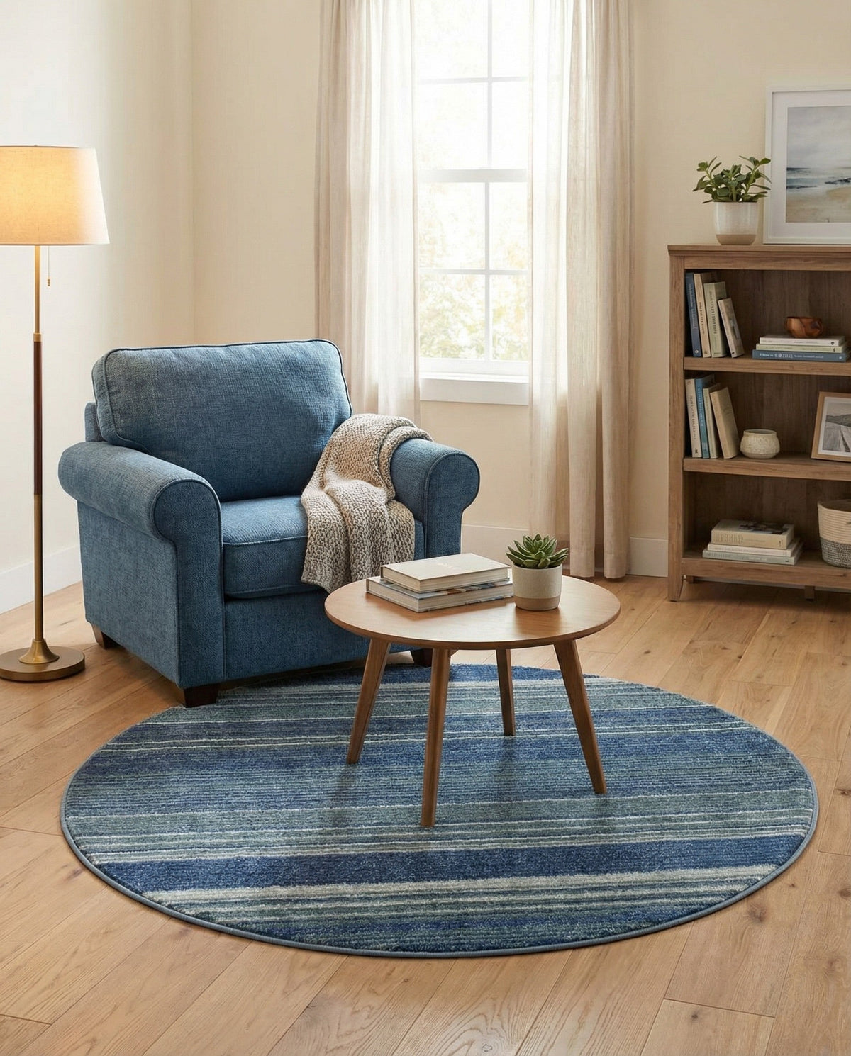 Jewel Oasis Collection Area Rug - Sapphire (Blue) Round Blue  lifestyle 92