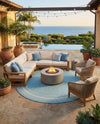 Terrace Fringe Collection Area Rug - Veranda (Aquamarine) Round Aquamarine  lifestyle 72