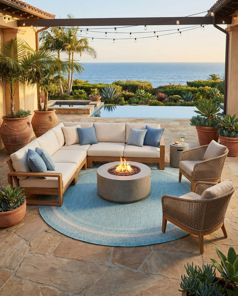 Terrace Fringe Collection Area Rug - Veranda (Aquamarine) Round Aquamarine  lifestyle 72