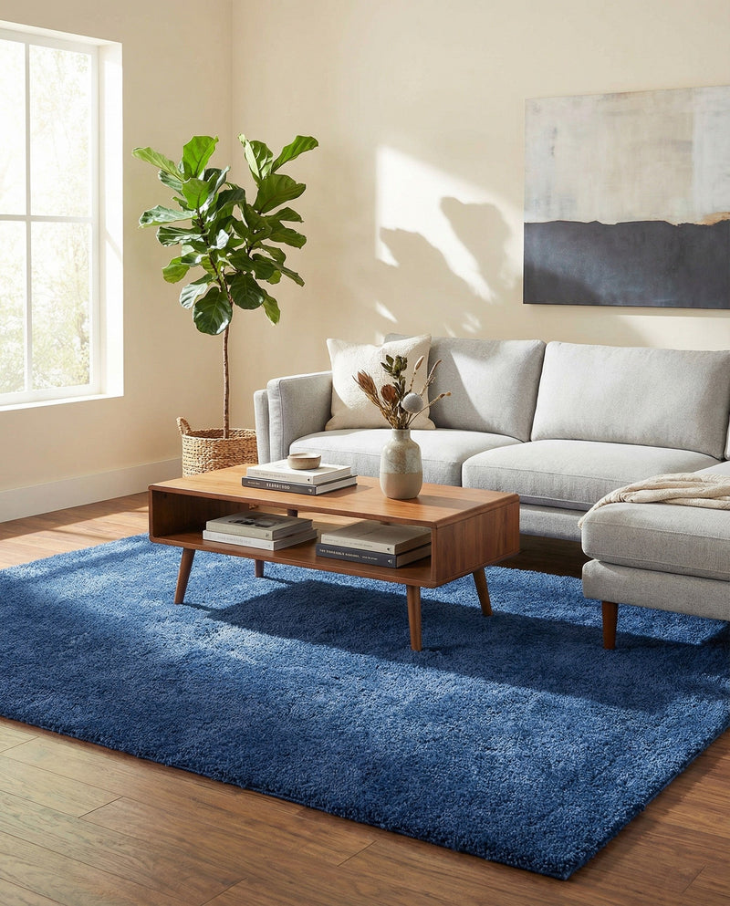 Solid Shag Seaside Collection Area Rug - Azure Cove (Navy Blue) Rectangle Navy Blue  lifestyle 5
