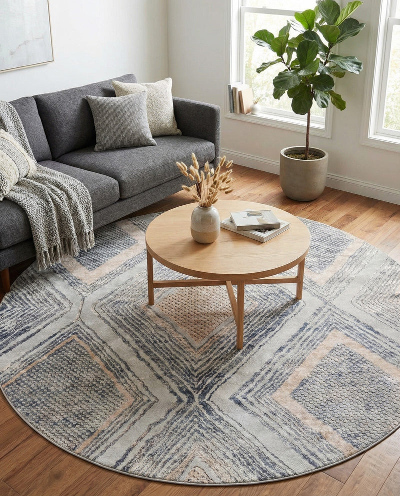 Aegean Elegance Collection Area Rug -  Rhodes Round Gray Cream  lifestyle 46