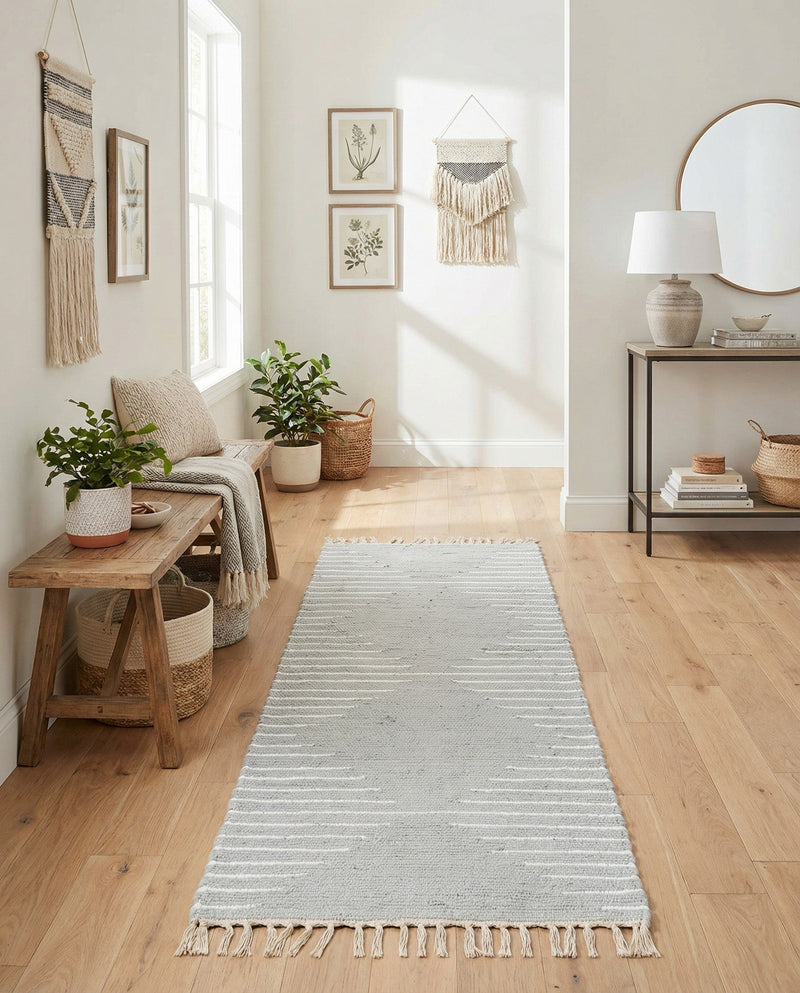 Thar Cotton Collection Area Rug - Jaisalmer (Light Gray) Runner Light Gray  lifestyle 48