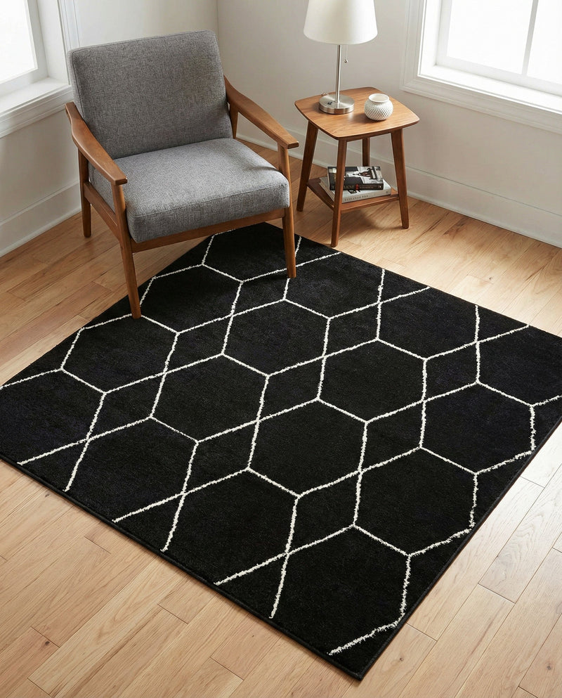 Trellis Mosaic Collection Area Rug - Arborville (Black) Square Black  lifestyle 32