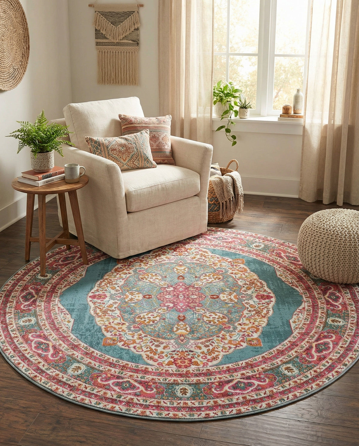 Caribbean Breeze Collection Area Rug -  Windward Round Turquoise  lifestyle 186
