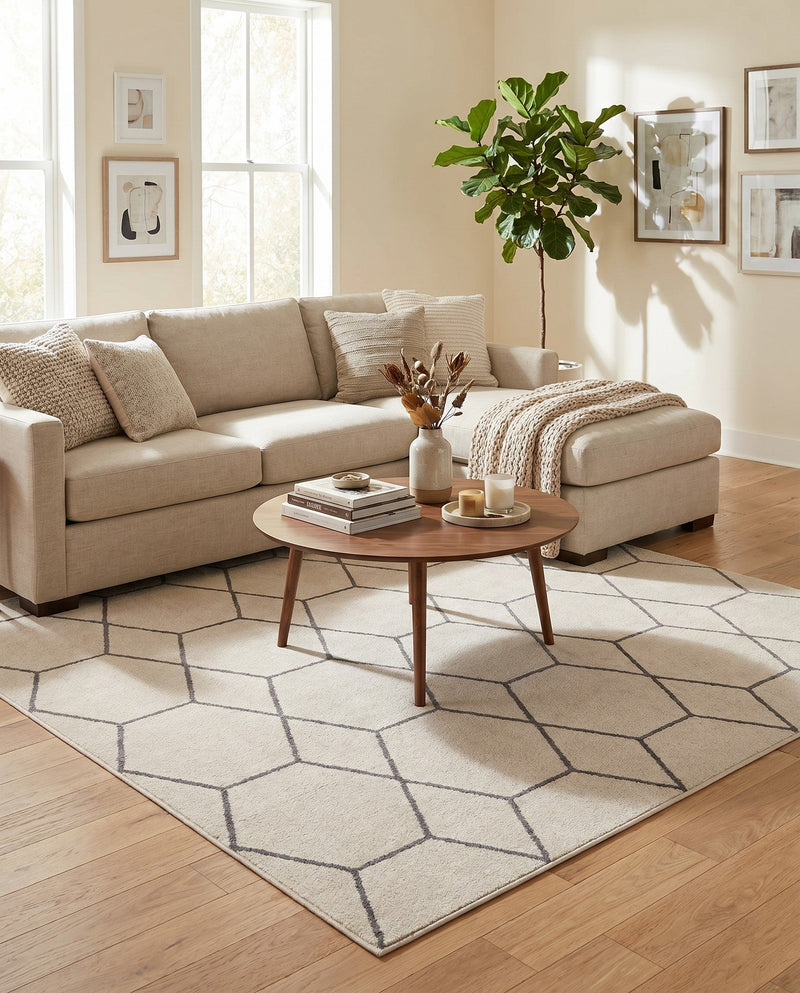 Trellis Mosaic Collection Area Rug - Arborville (Ivory) Square Ivory  lifestyle 67