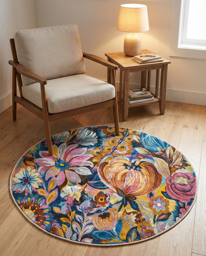 Meadow Breeze Collection Area Rug -  Daffodil Round Multi  lifestyle 68