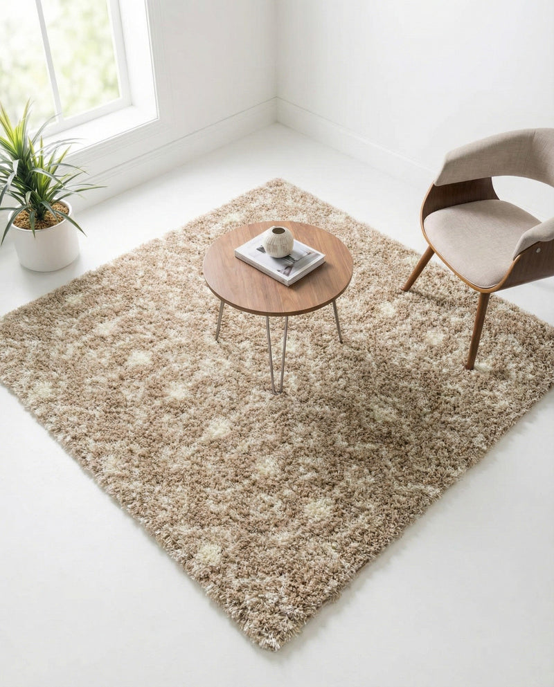 Berber Lattice Shag Collection Area Rug - Atlas (Light Brown) Square Light Brown  lifestyle 40