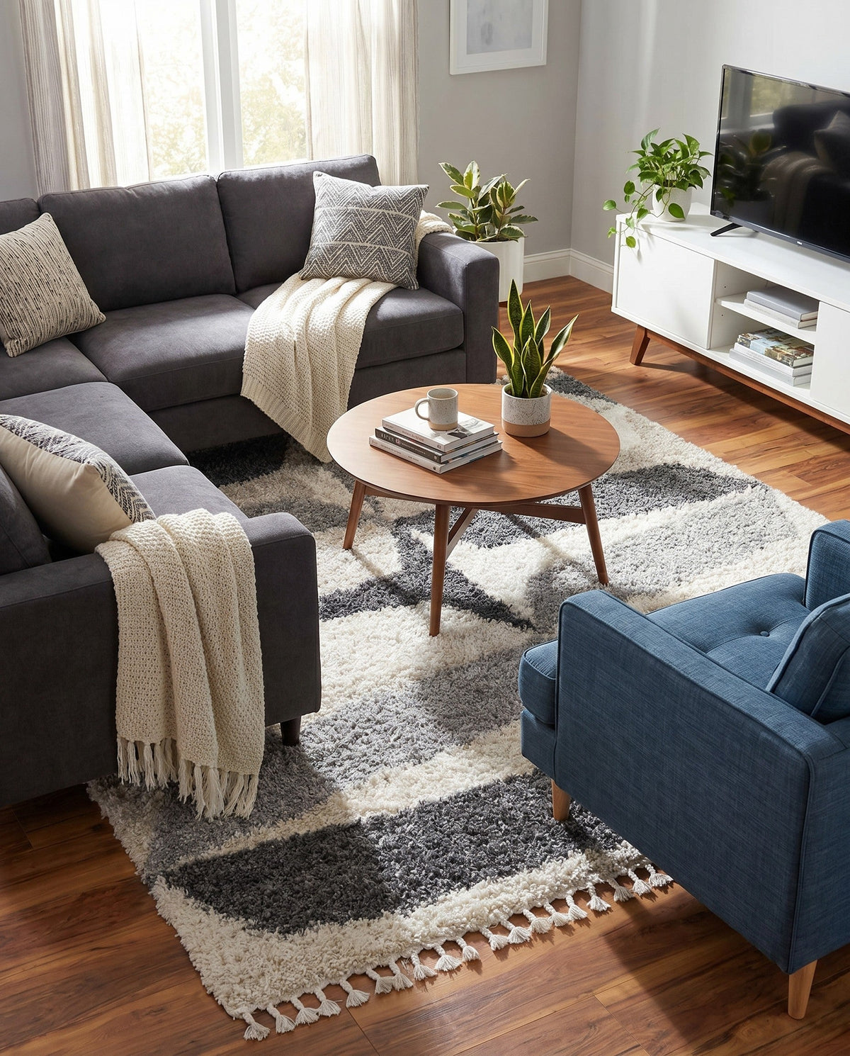Cozy Cove Shag Collection Area Rug -  Tidewater Square Gray  lifestyle 81