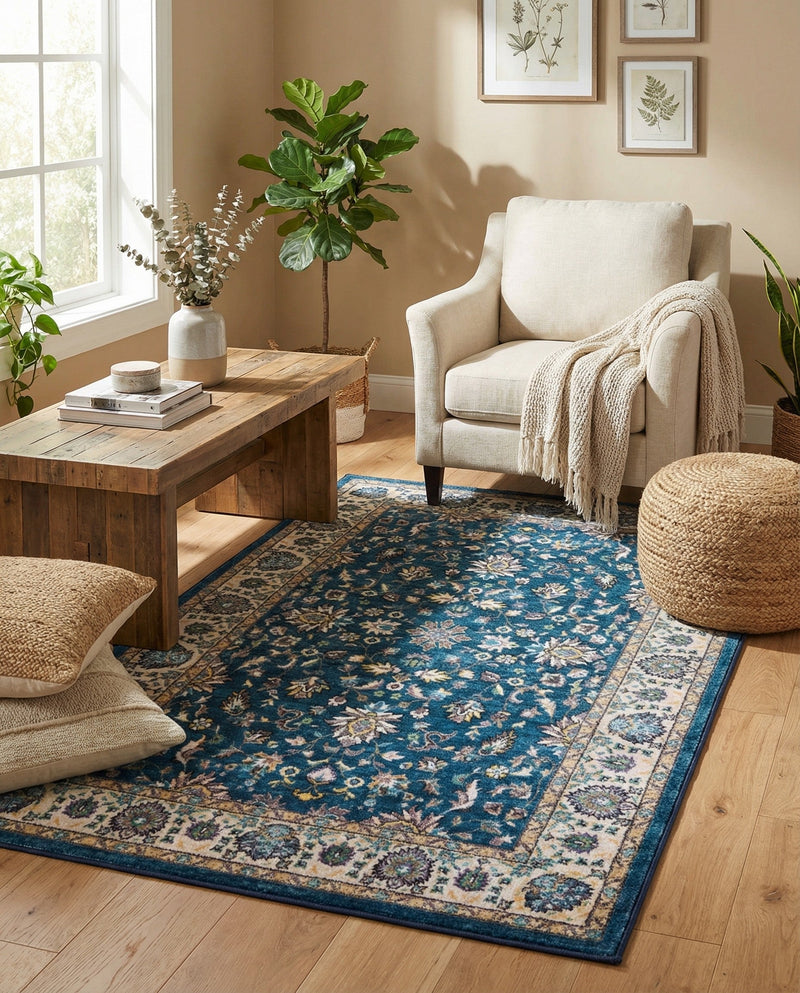 Casablanca Tapestry Collection Area Rug -  Marrakech (Egyptian Blue) Rectangle Egyptian Blue  lifestyle 16