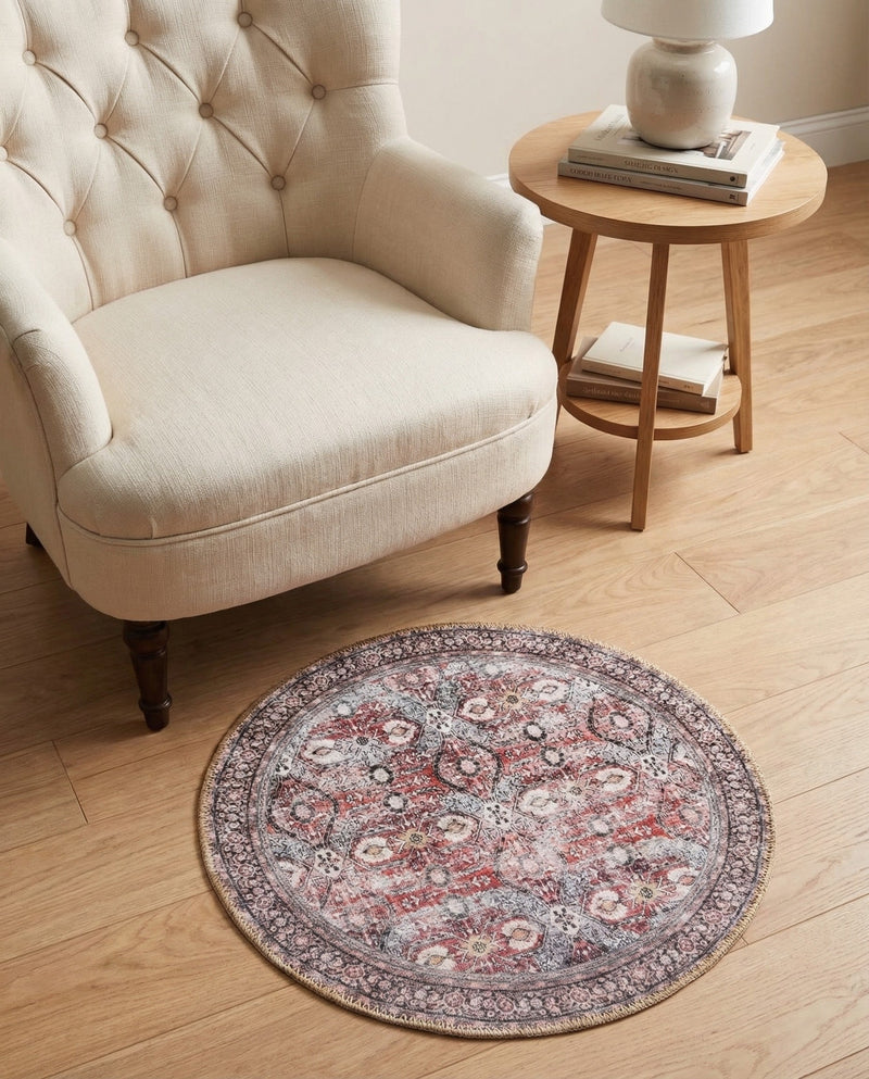 Heritage Elegance Collection Area Rug -  Hampton Round Antique Red  lifestyle 28
