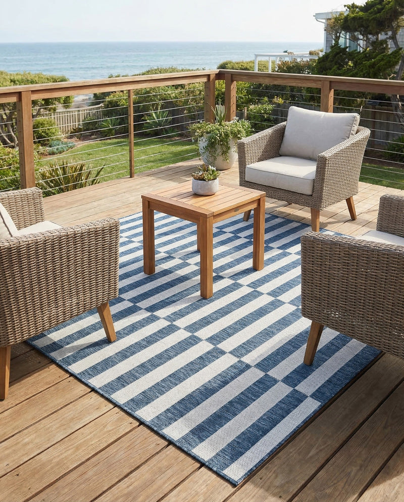 Seaside Stripes Collection Area Rug - Cabana (Blue) Square Blue  lifestyle 78