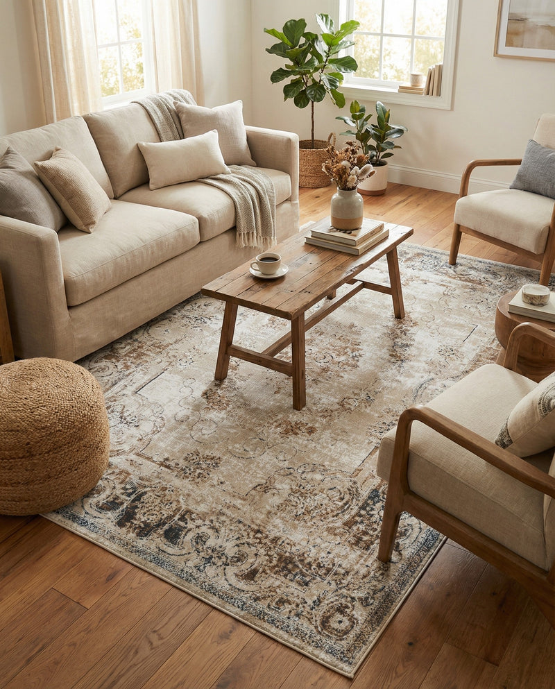 Coastal Manor Collection Area Rug -  Pierpoint Rectangle Blue Cream  lifestyle 5