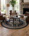 Tabriz Tapestries Collection Area Rug - Azerbaijan (Black) Round Black  lifestyle 58