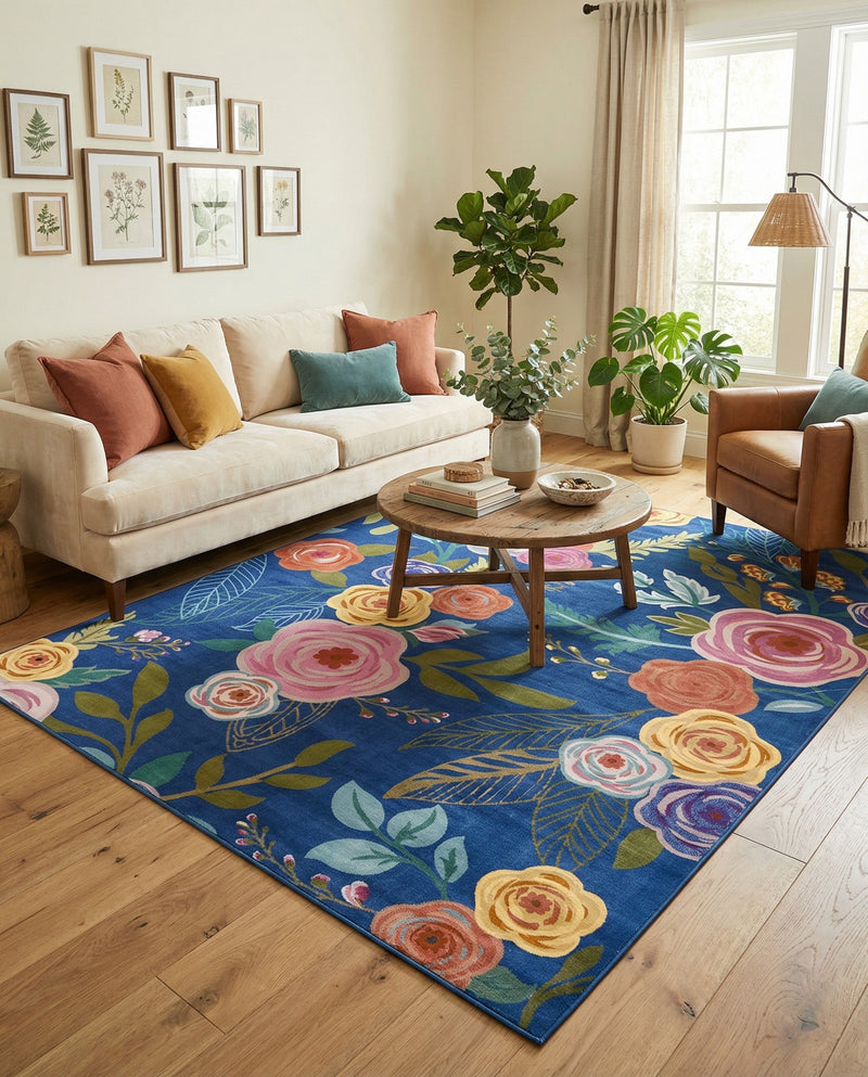 Meadow Breeze Collection Area Rug -  Petal Rectangle Blue  lifestyle 63