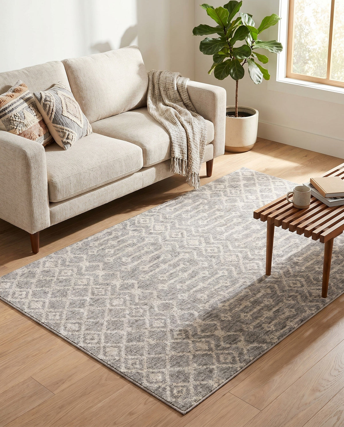 Geo Garden Lattice Collection Area Rug -  Andalusia Rectangle Gray  lifestyle 61