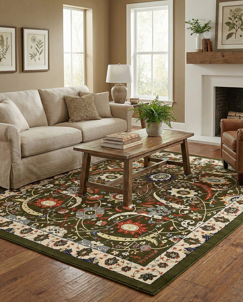 Tabriz Tapestry Collection Area Rug - Sahand (Green) Rectangle Green  lifestyle 9