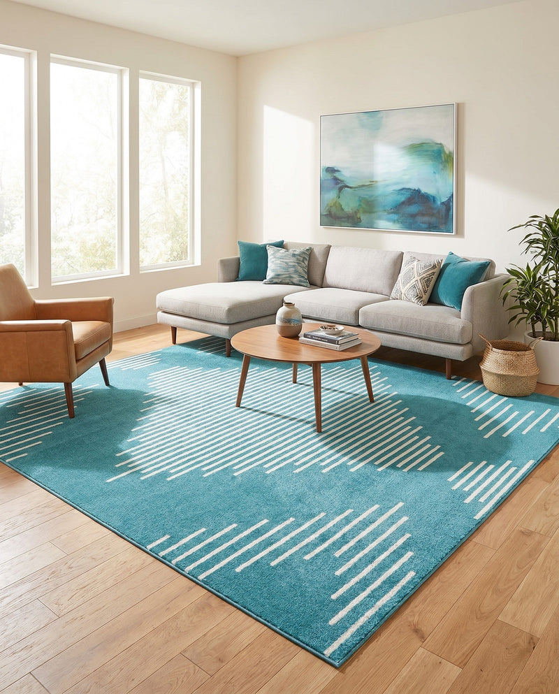 Seychelles Stripes Collection Area Rug - Mahe (Turquoise) Square Turquoise  lifestyle 19