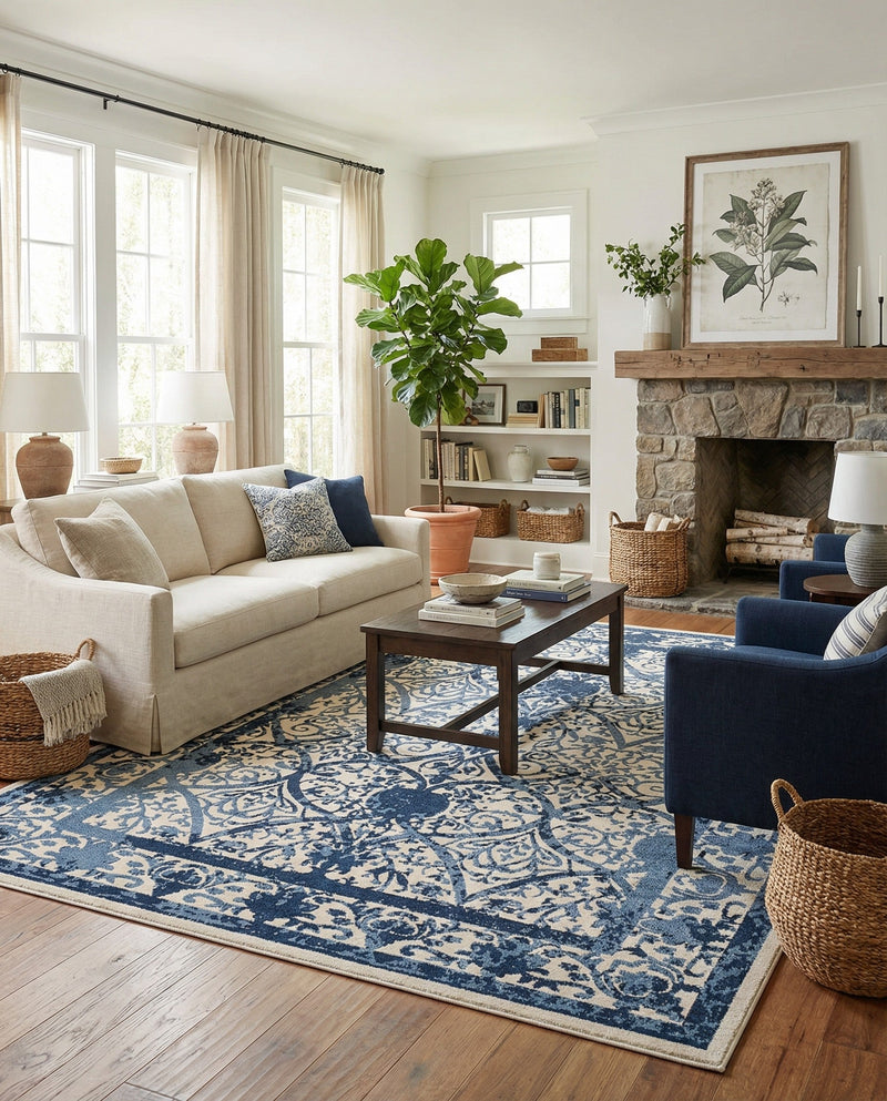 Horizon Collection Area Rug -  Sierra Rectangle Ivory and Blue  lifestyle 35