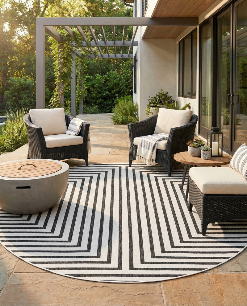 Urban Terrace Collection Area Rug -  Astoria (White and Black) Round White and Black  lifestyle 21
