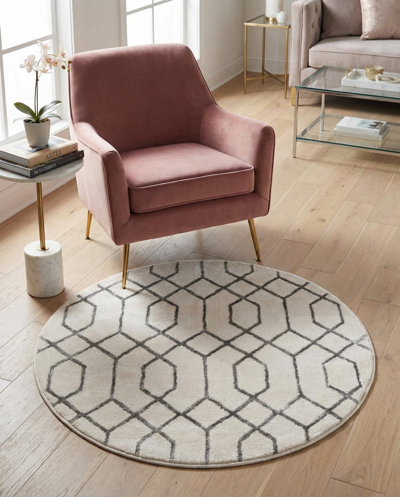 Hollywood Luxe Collection Area Rug - Sunset (White Silver) Round White Silver  lifestyle 66
