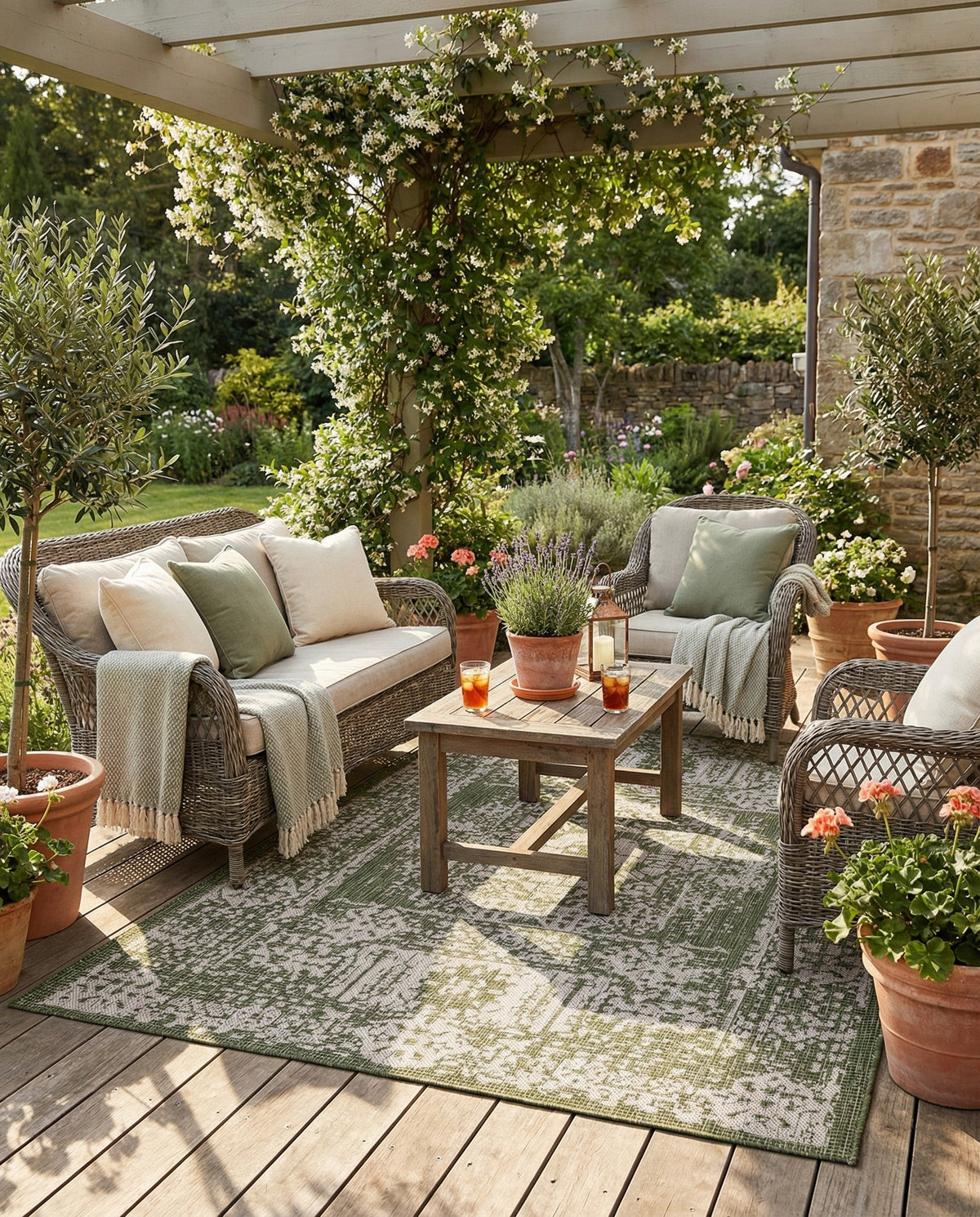 Patio Heritage Collection Area Rug - Savannah (Green) Rectangle Green  lifestyle 17