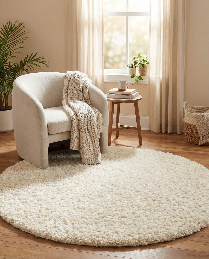 Eternal Plush Oasis Collection Area Rug -  Tranquility (Pearl) Round Pearl  lifestyle 33