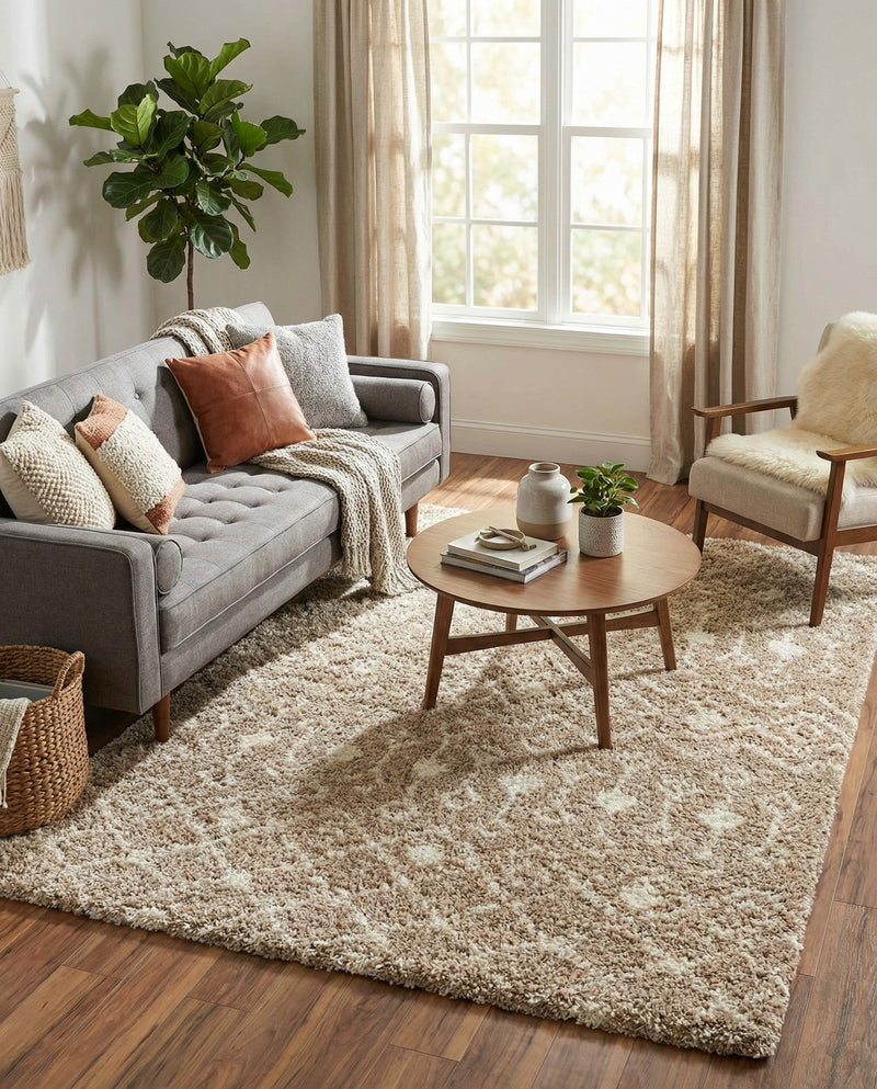 Berber Lattice Shag Collection Area Rug - Atlas (Light Brown) Rectangle Light Brown  lifestyle 7