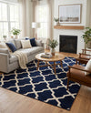 Lattice Gardens Collection Area Rug -  Floratown Rectangle Navy Blue  lifestyle 11