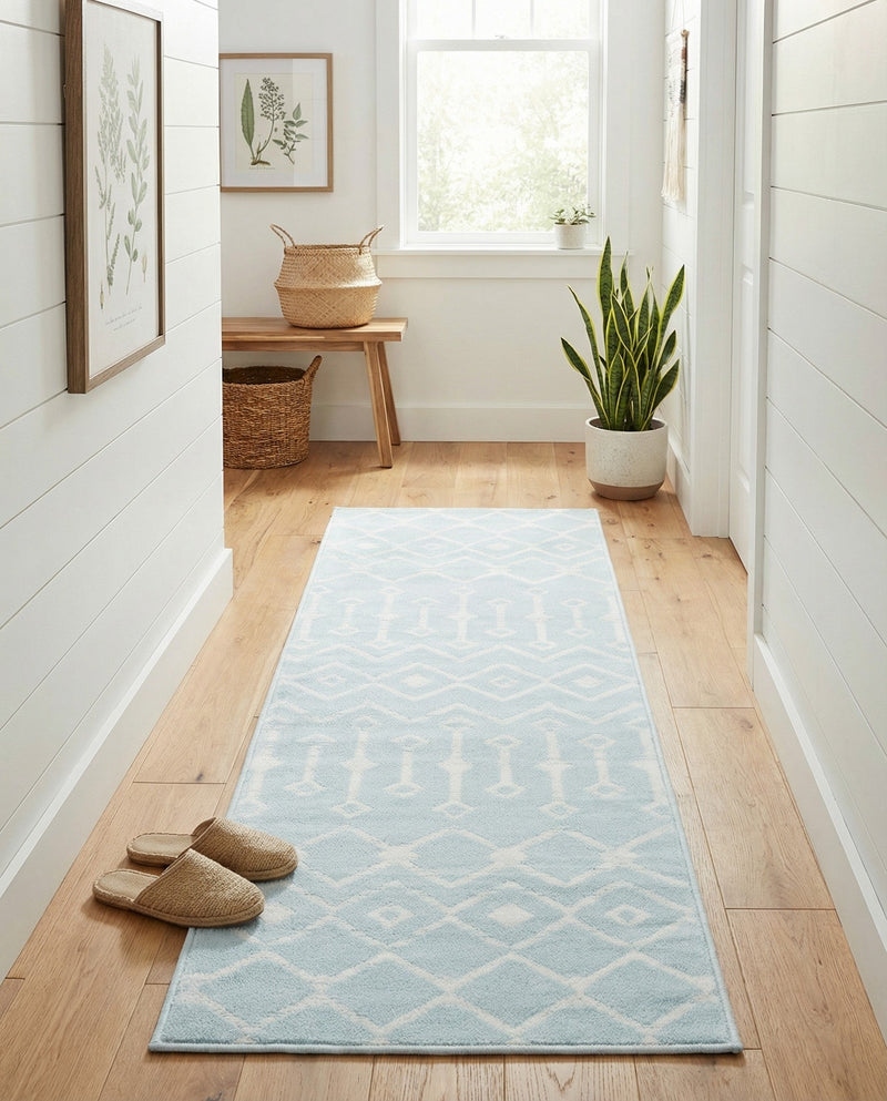 Marrakech Lattice Collection Area Rug - Medina (Light Blue) Runner Light Blue  lifestyle 37