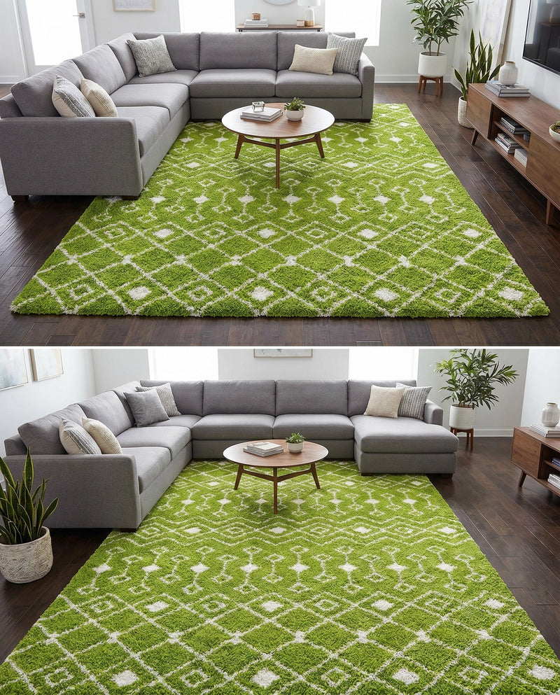 Berber Lattice Shag Collection Area Rug - Atlas (Green) Rectangle Green  lifestyle 17