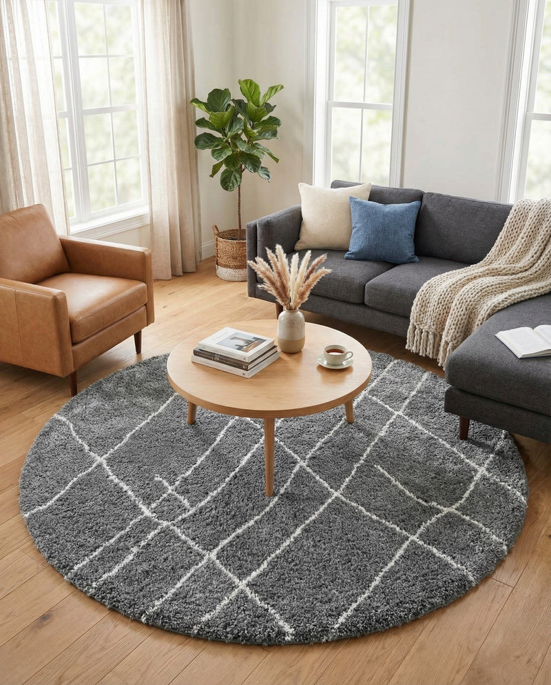 Cozy Haven Shag Collection Area Rug - Serenity (Pebble Gray) Round Pebble Gray  lifestyle 38