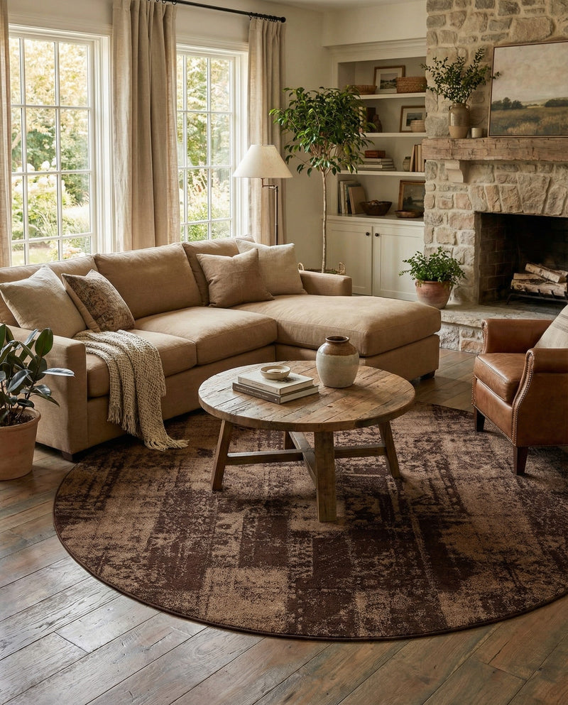 Autumn Meadow Collection Area Rug -  Harvesthill Round Brown  lifestyle 64