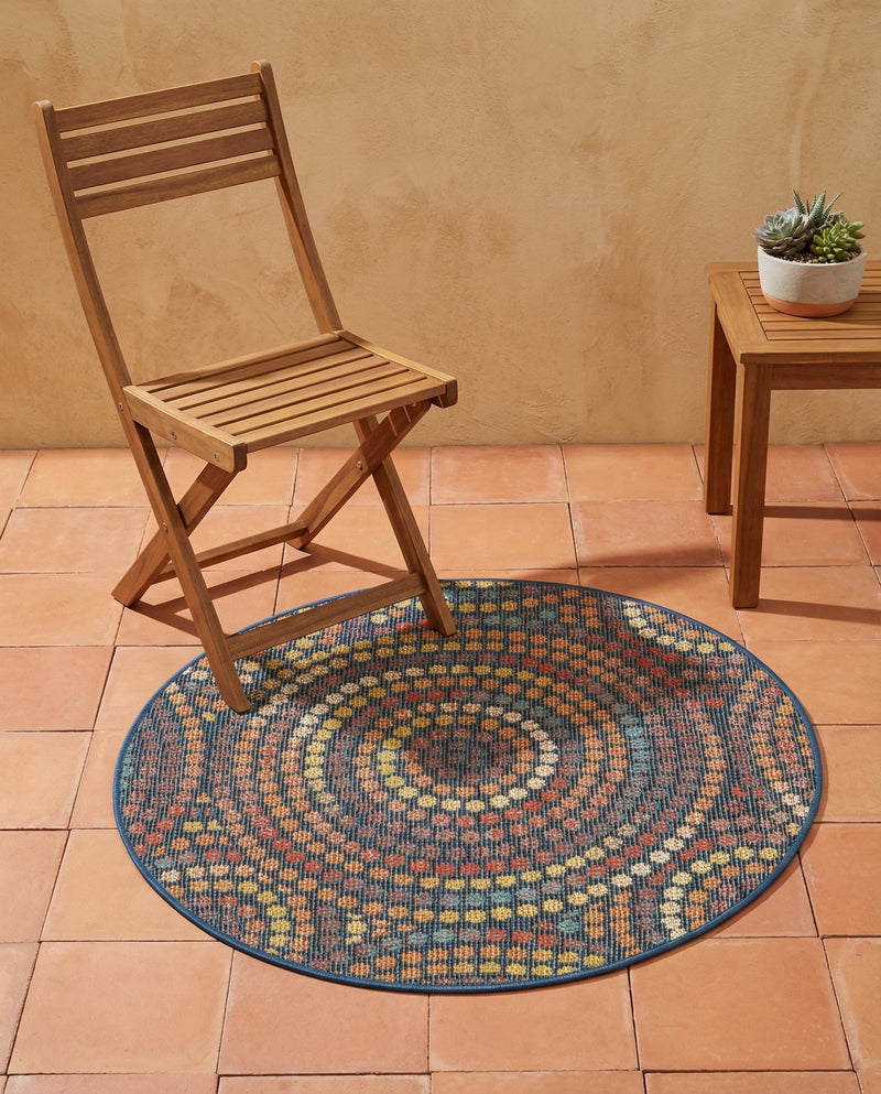 Coastal Terrace Collection Area Rug -  Lagoon Round Multi  lifestyle 63