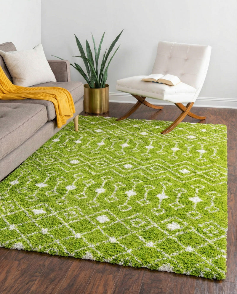Berber Lattice Shag Collection Area Rug - Atlas (Green) Rectangle Green  lifestyle 10