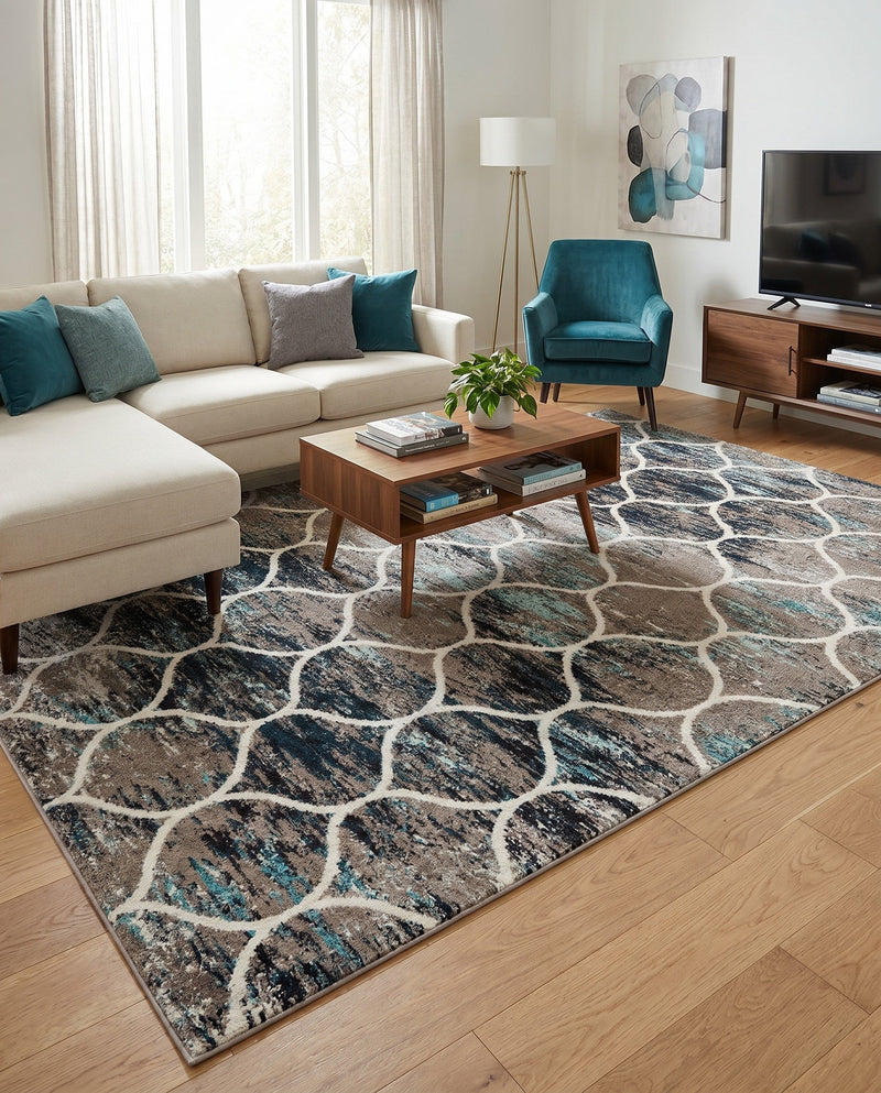 Trellis Mosaic Collection Area Rug -  Pergolatown (Blue Multi) Rectangle Blue Multi  lifestyle 18