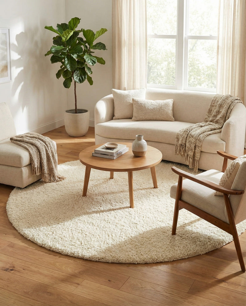 Plush Oasis Collection Area Rug - Serenity (Pure Ivory) Round Pure Ivory  lifestyle 53