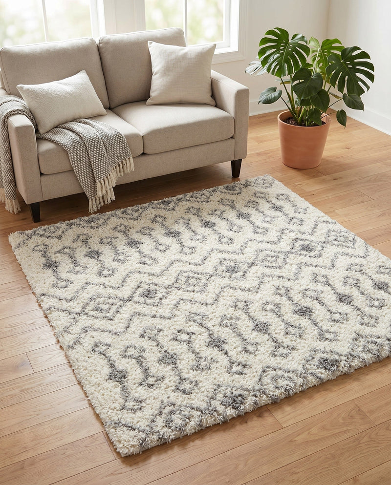 Berber Lattice Shag Collection Area Rug - Atlas (Ivory) Square Ivory  lifestyle 62