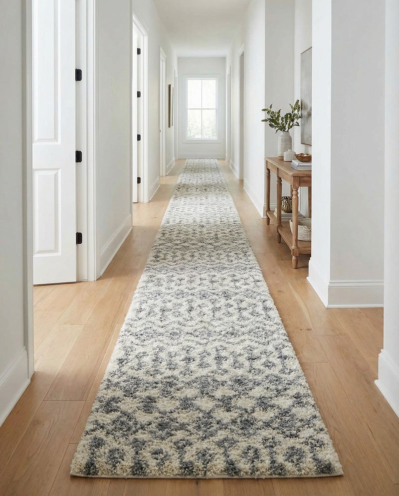 Berber Lattice Shag Collection Area Rug - Atlas (Ivory) Runner Ivory  lifestyle 40