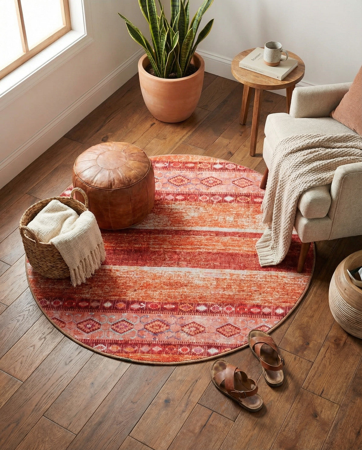 Heritage Elegance Collection Area Rug -  Edinburgh Round Rust Red  lifestyle 80