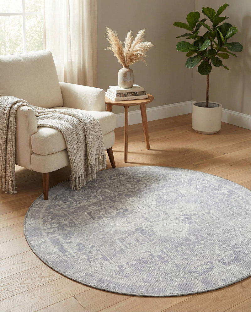Heritage Elegance Collection Area Rug -  Windsor (Gray) Round Gray  lifestyle 47