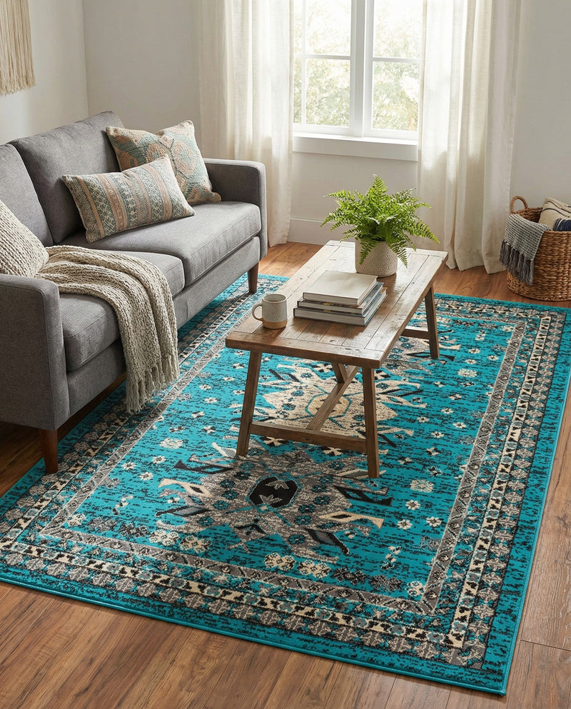 Tabriz Tapestries Collection Area Rug - Azerbaijan (Turquoise) Rectangle Turquoise  lifestyle 10