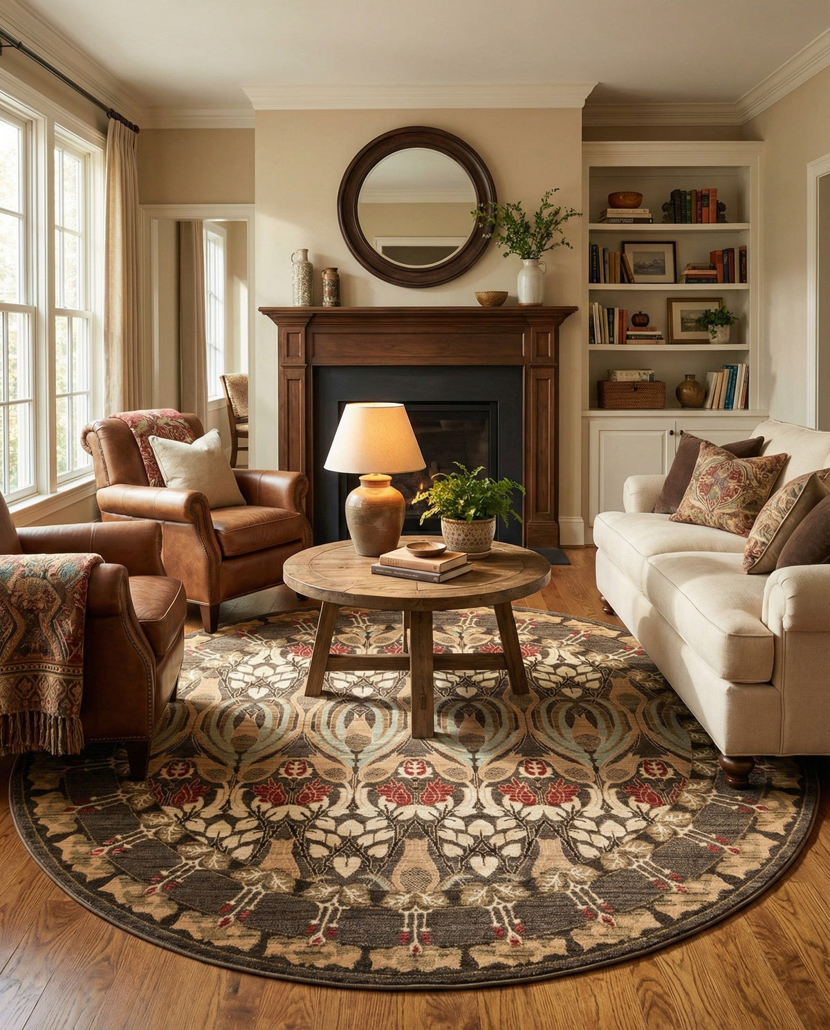 Chelsea Elegance Collection Area Rug -  Brompton (Brown) Round Brown  lifestyle 126
