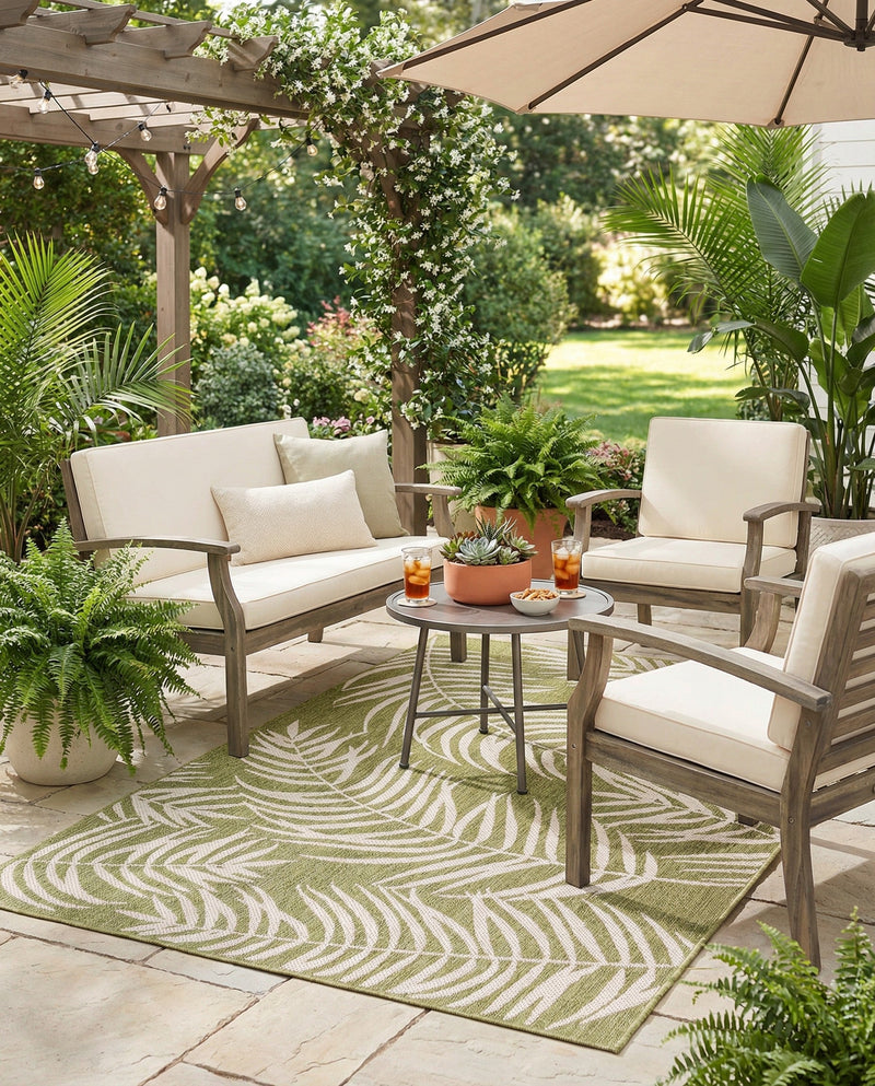 Seaside Blooms Collection Area Rug - Verdure (Green) Rectangle Green  lifestyle 26