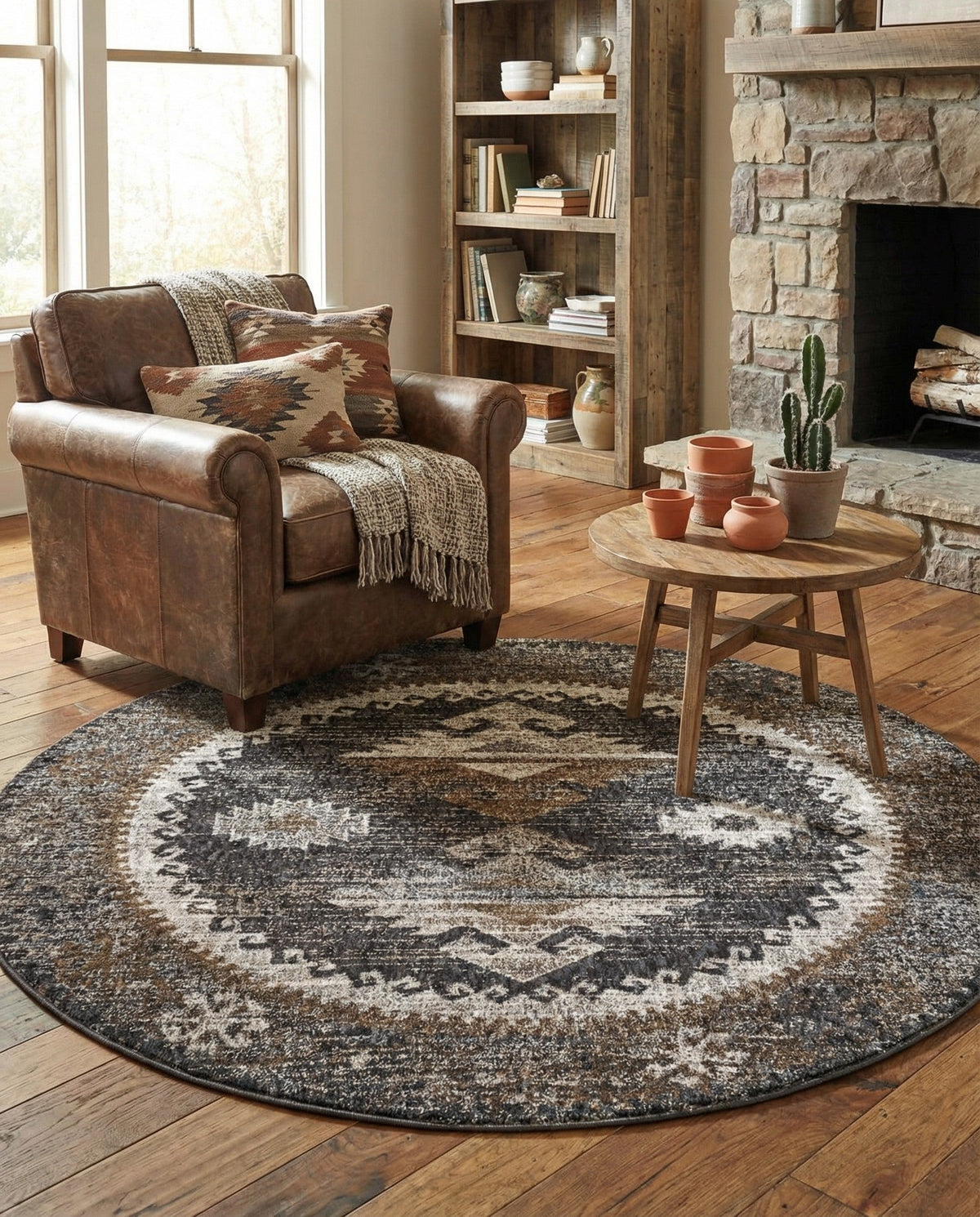 Desert Modern Eco Rug Series Collection Area Rug -  Mojave Round Charcoal Gray  lifestyle 94
