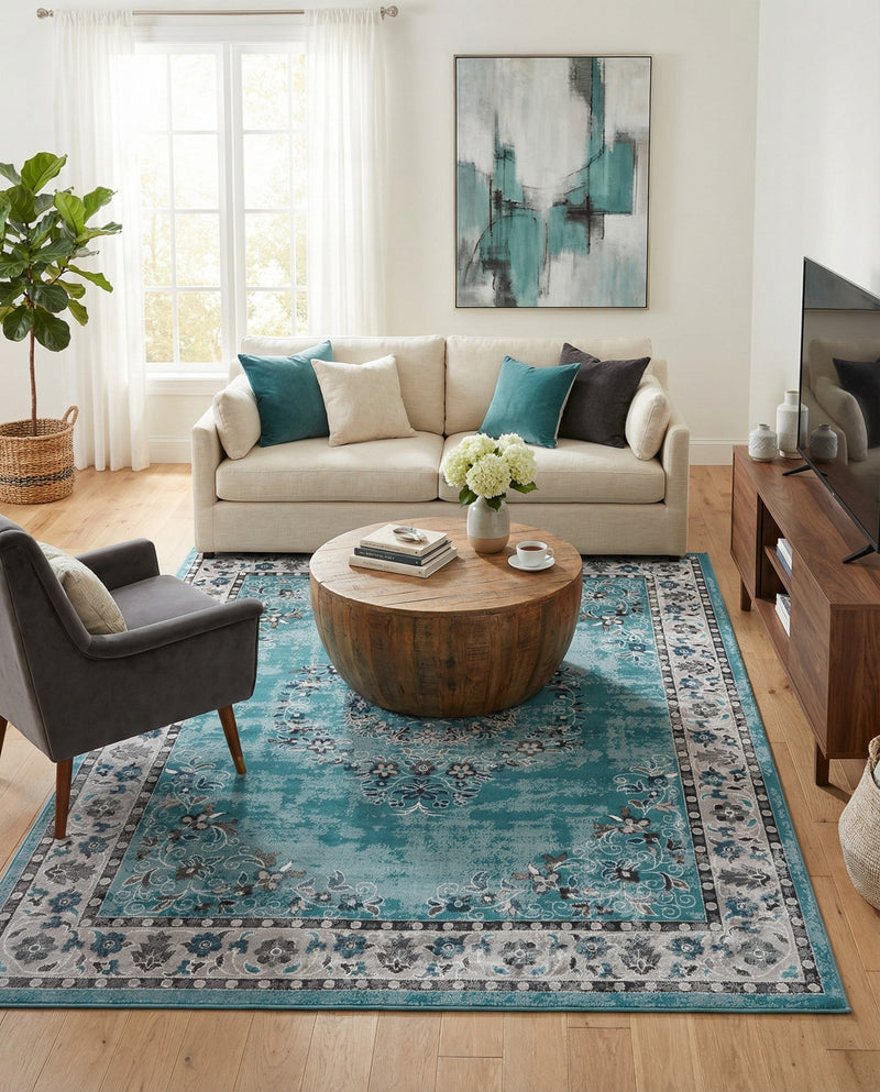 Geneva Terrace Collection Area Rug -  Yverdon Rectangle Blue  lifestyle 23