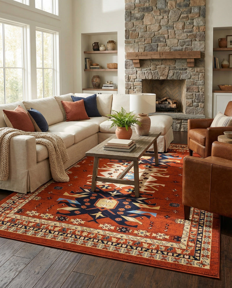 Tabriz Tapestries Collection Area Rug - Azerbaijan (Terracotta) Rectangle Terracotta  lifestyle 4