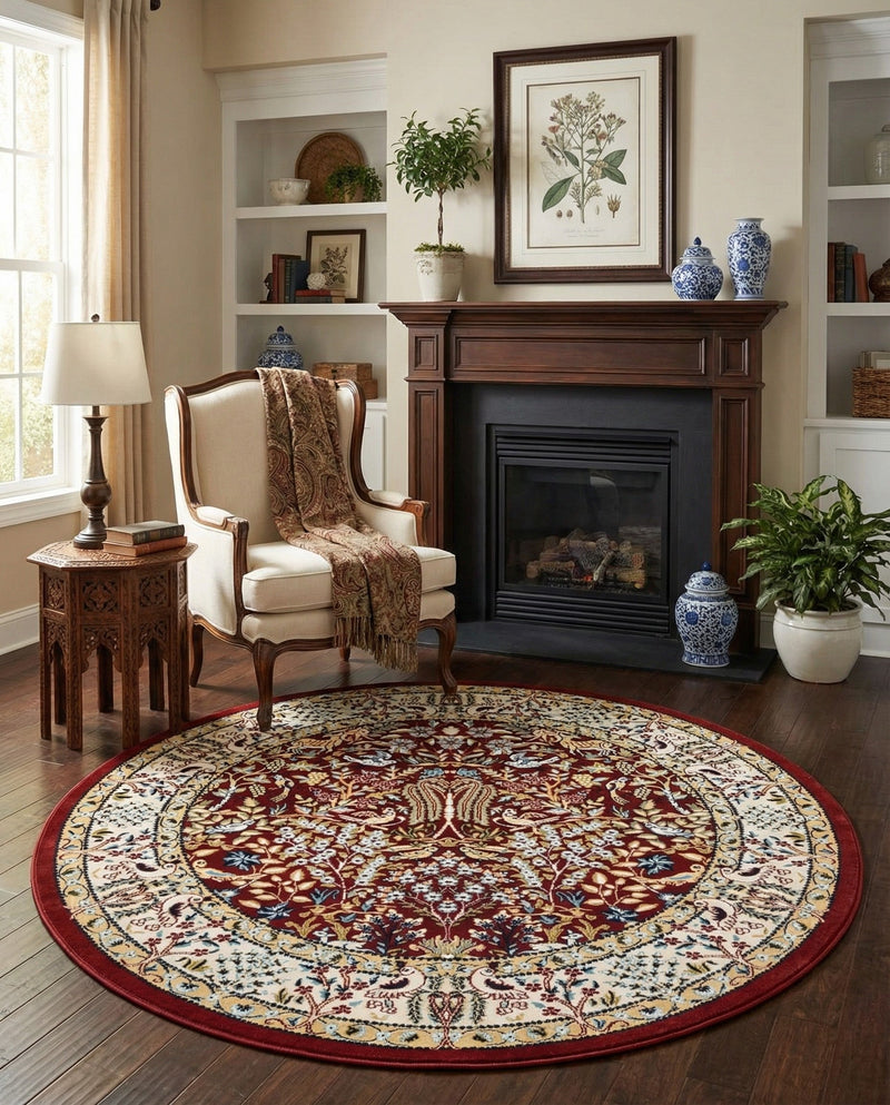 Persian Elegance Collection Area Rug -  Kerman (Burgundy) Round Burgundy  lifestyle 35