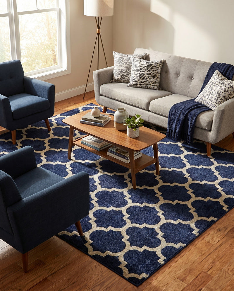 Lattice Gardens Collection Area Rug -  Bloomfield (Dark Blue) Square Dark Blue  lifestyle 72